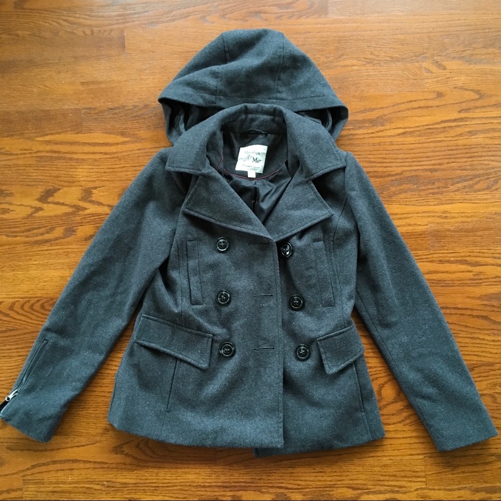 Gray Pea Coat with hood